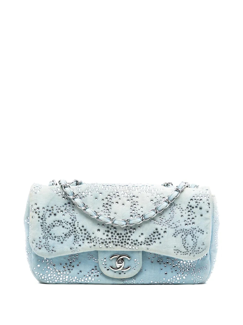 2010-2011 Medium CC Quilted Denim Crystal Embellished Single Flap crossbody bag | Farfetch Global