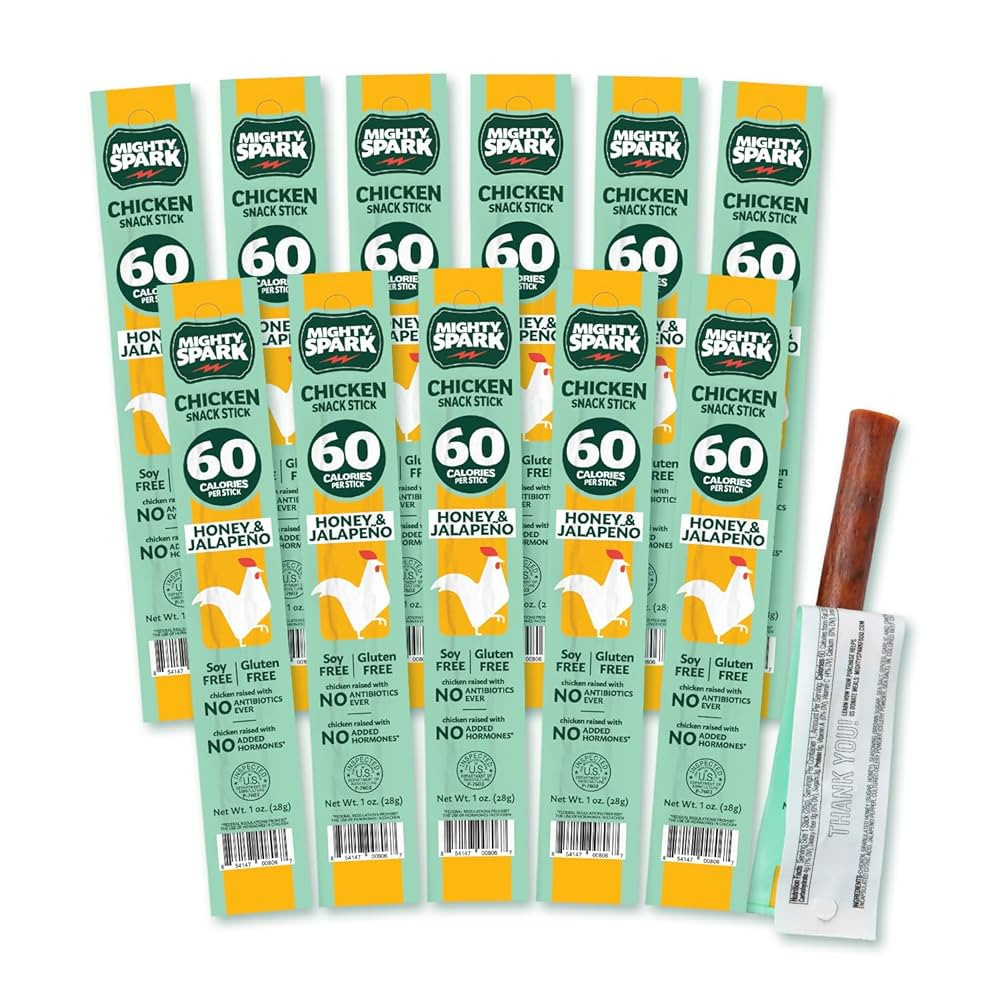 Mighty Spark Chicken Snack Sticks - Honey and Jalapeno - 6g of Protein, No Antibiotics Ever, No H... | Amazon (US)