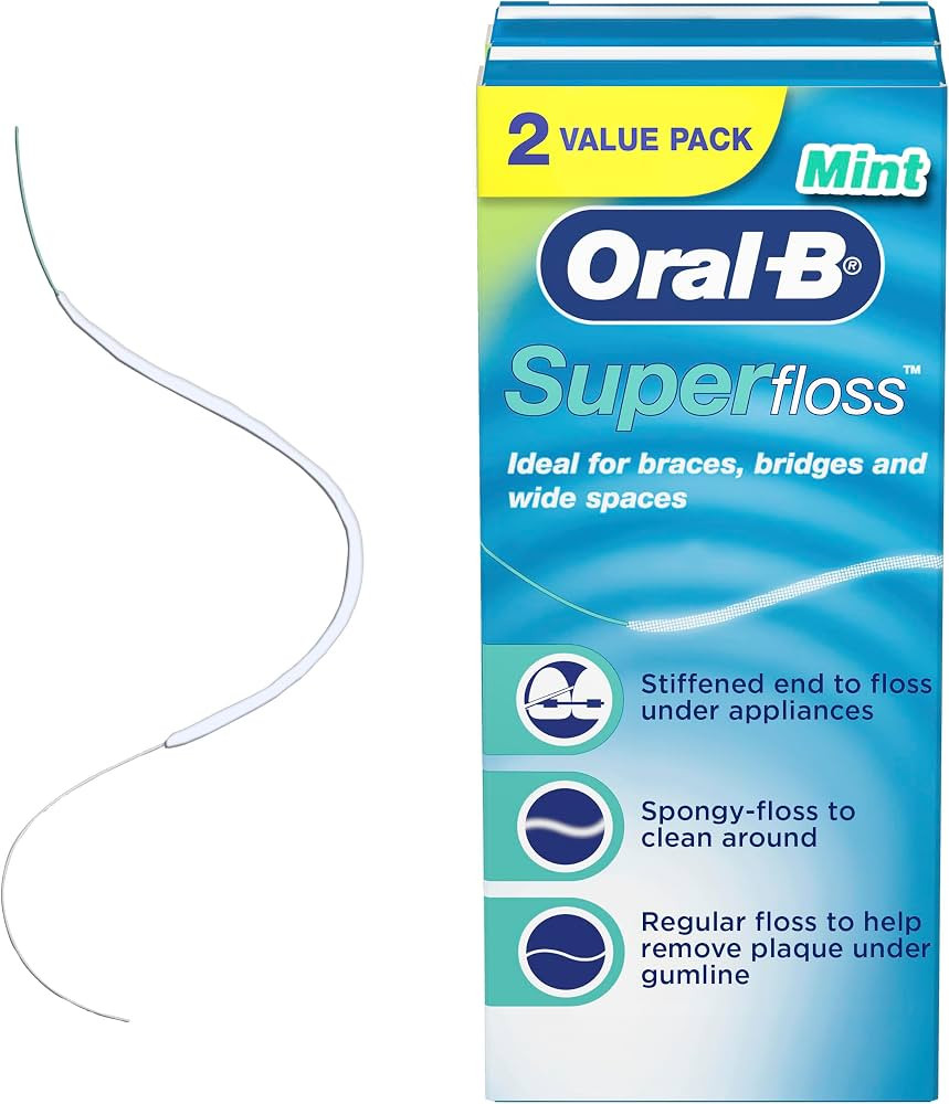 Oral-B Super Floss Pre-Cut Strands, Dental Floss for Bridges, Braces and Wide Spaces, 100 Strands | Amazon (US)