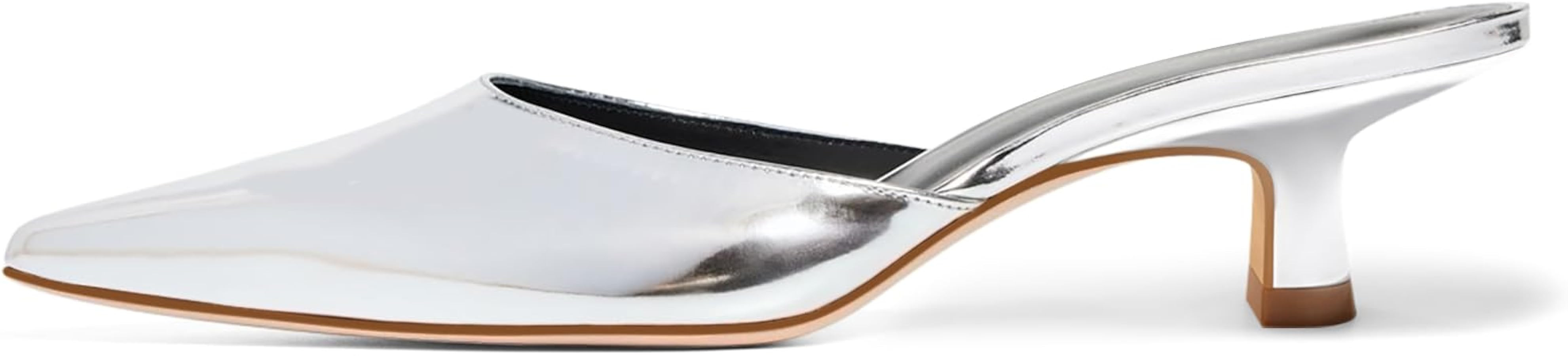 Coutgo Womens Kitten Low Heels Mules Closed Pointed Toe Pumps Slip On Backless Dress Shoes | Amazon (US)