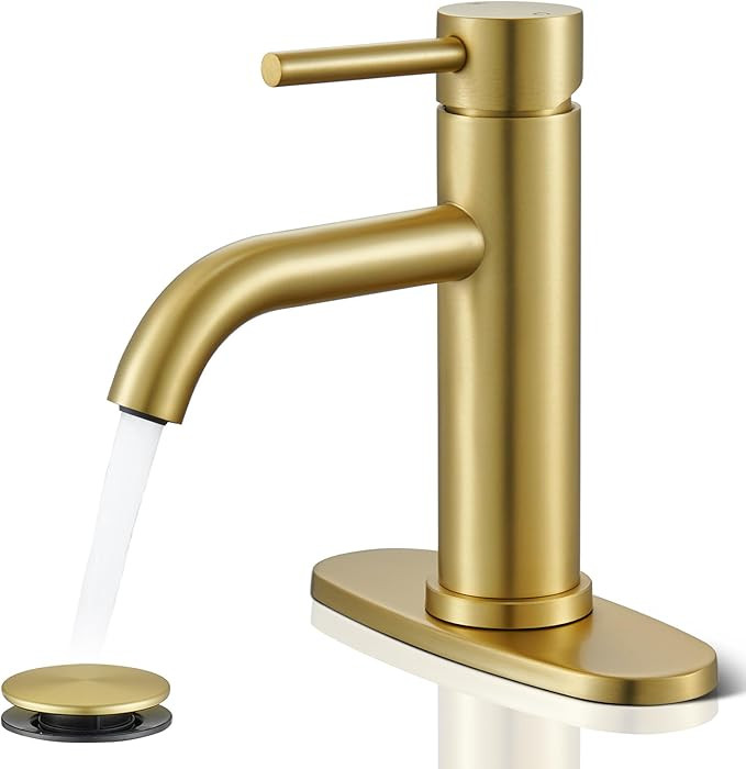 Gold Bathroom Faucet, WINKEAR Single Hole Bathroom Faucet with Pop-up Drain and Flexible Hoses, S... | Amazon (US)