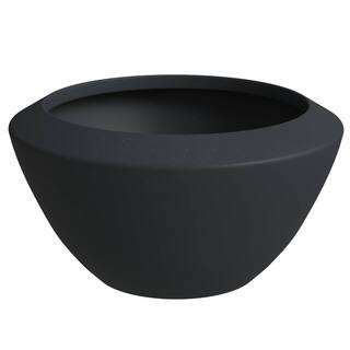Leisuremod Vessel 22 in. Wide Modern Black Fiberstone and MGO Clay Planter, Round Planter Pot for... | The Home Depot