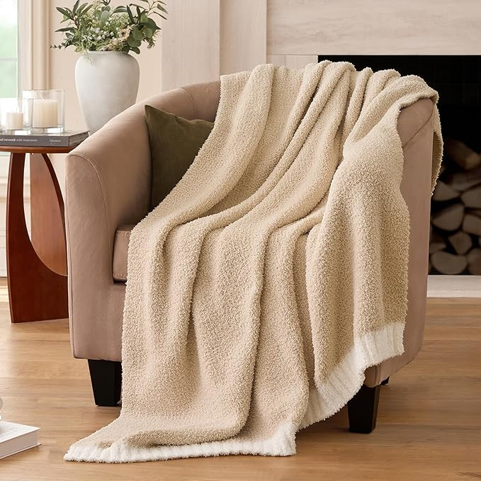 Joiedomi Throw Blanket for Couch Bed, Light Camel Knitted Blankets Gifts for Women Mom Girls, Coz... | Amazon (US)