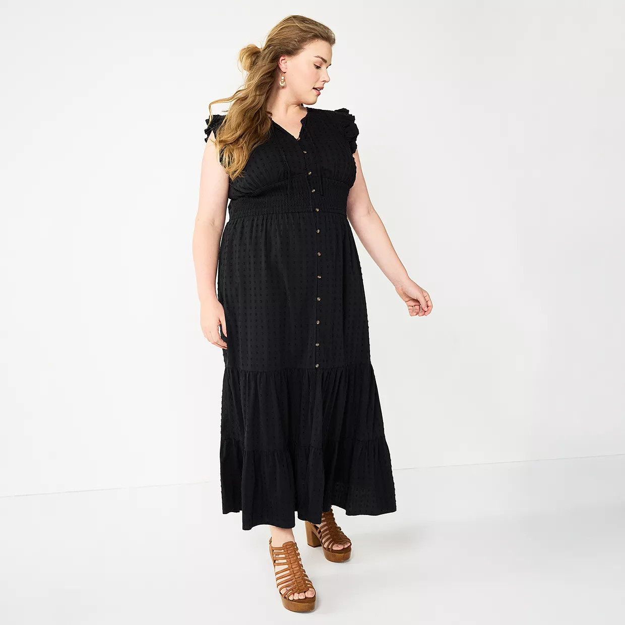 Plus Size Sonoma Goods For Life® Ruffle Sleeve Smocked Maxi Dress | Kohl's