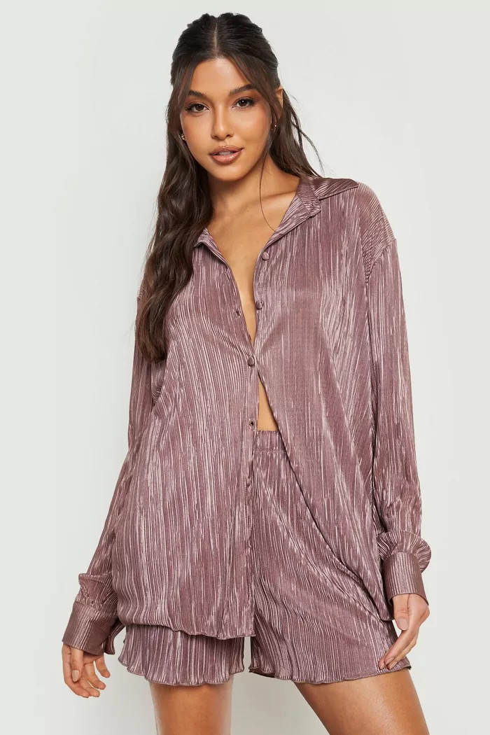 Plisse Shirt & Shorts Set | Boohoo.com (US & CA)