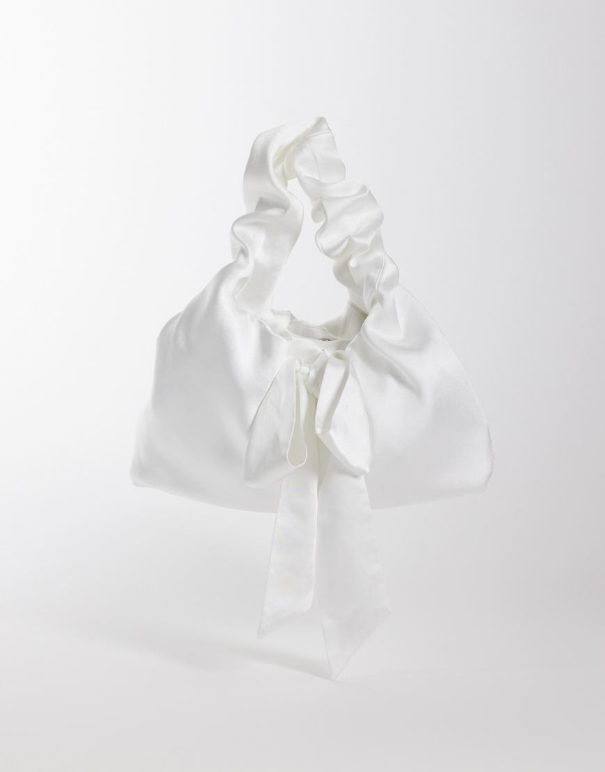 Six Stories Bridal satin bow mini bag in white | ASOS (Global)