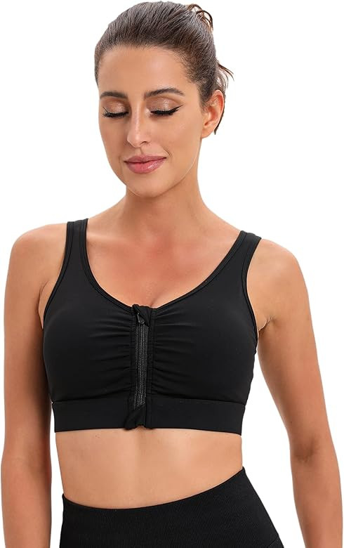 Zip Front Closure Surgical Sports Bra, Post Breast Surgery Mastectomy Compression Nursing Bra wit... | Amazon (US)