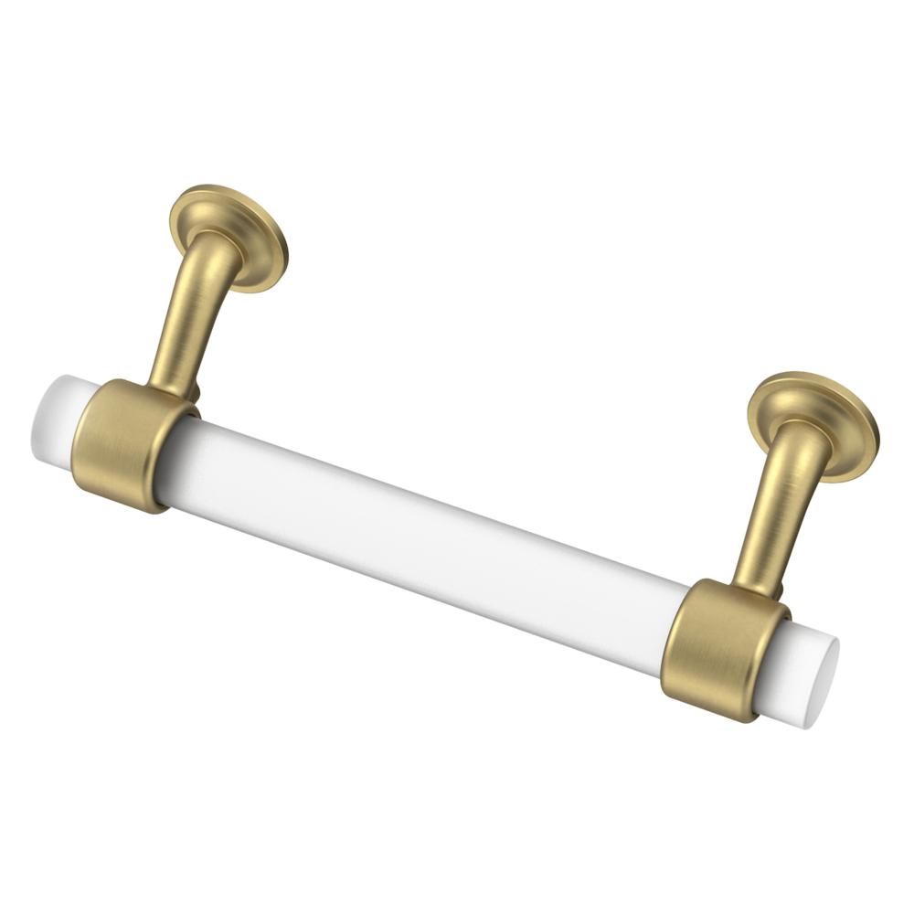 Floating 3-3/4 in. (96mm) Center-to-Center Brushed Brass with Frosted Clear Glass Drawer Pull | The Home Depot