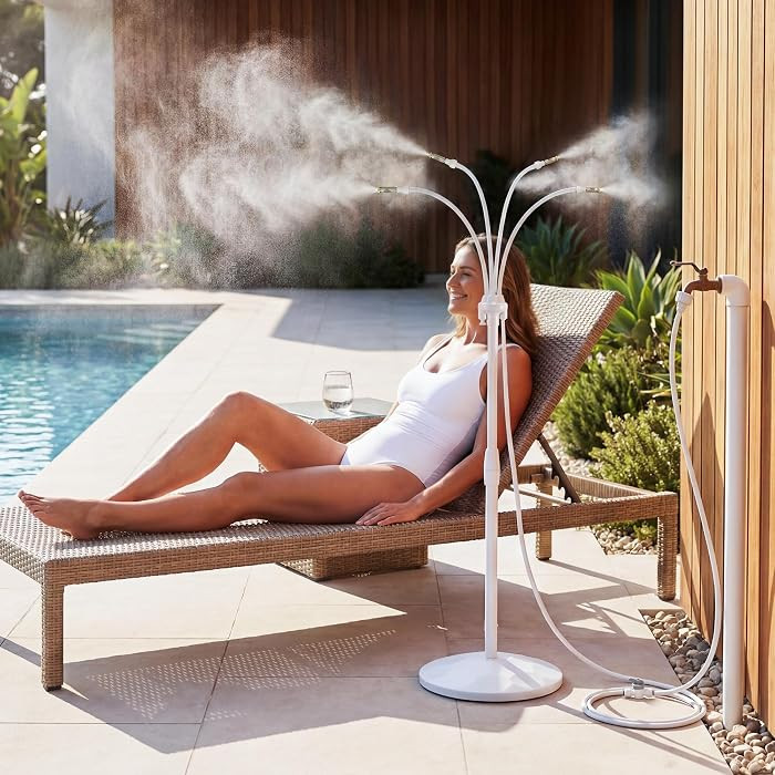 HOMENOTE Standing Misting Cooling System with Fillable Base, 26.2FT Water Line, Adjustable Height... | Amazon (US)