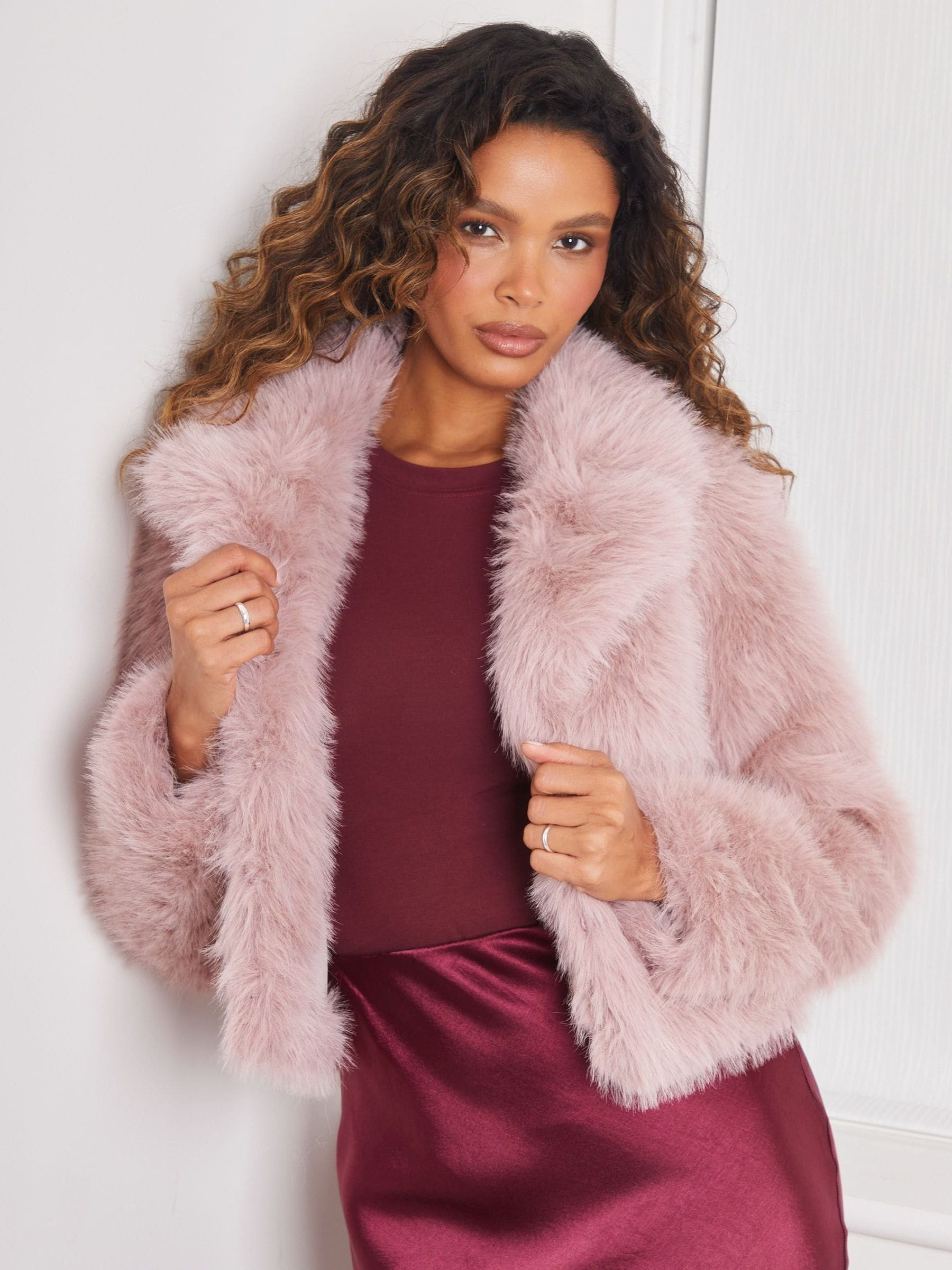 Threadbare Threadbare Pink Cropped Faux Fur Coat | Next US