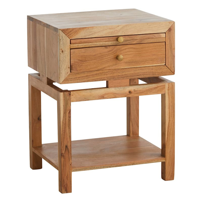 Maddison Natural Wood Side Table with Drawer | At Home