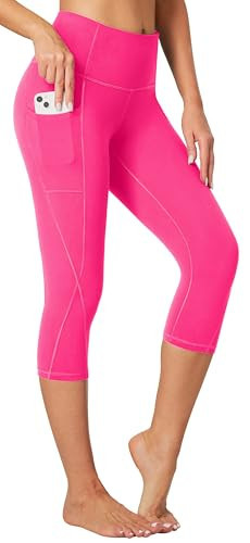 Heathyoga Women's Hot Pink Capri Yoga Pants with Pockets, High Waisted, Tummy Control, 77% Polyester, 23% Spandex, X-Large | Amazon (US)