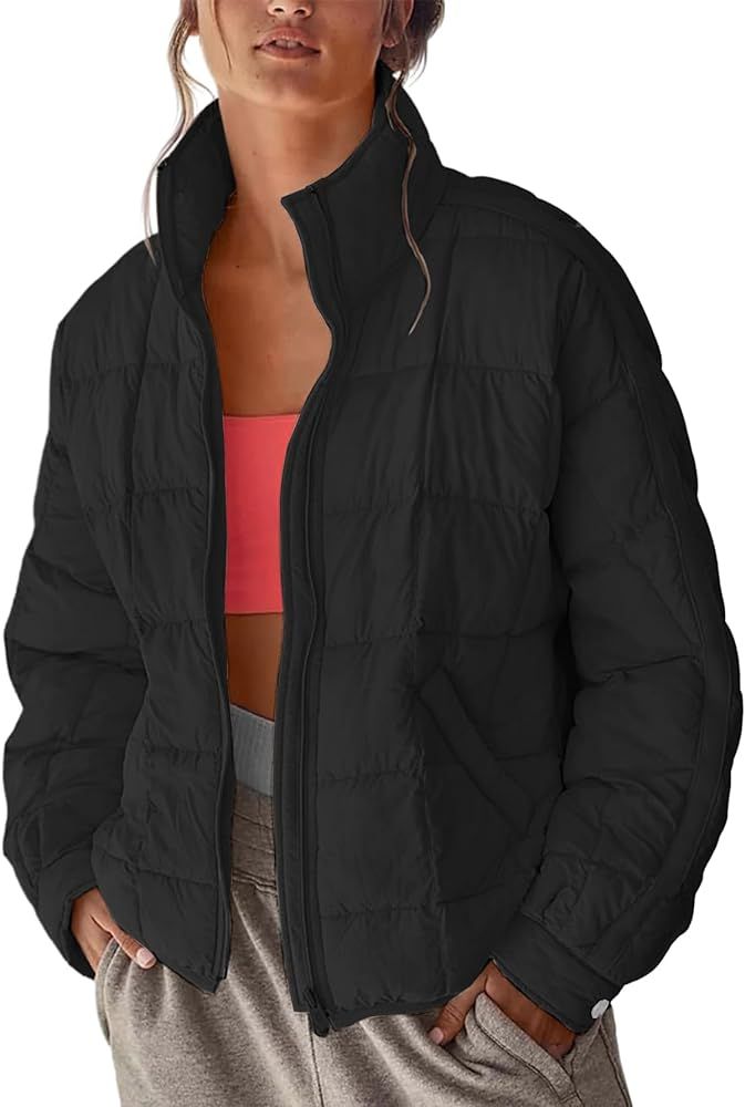 Muchpow Women's Lightweight Down Coat Long Sleeve Full Zipper Oversized Packable Short Puffer Jacket | Amazon (US)