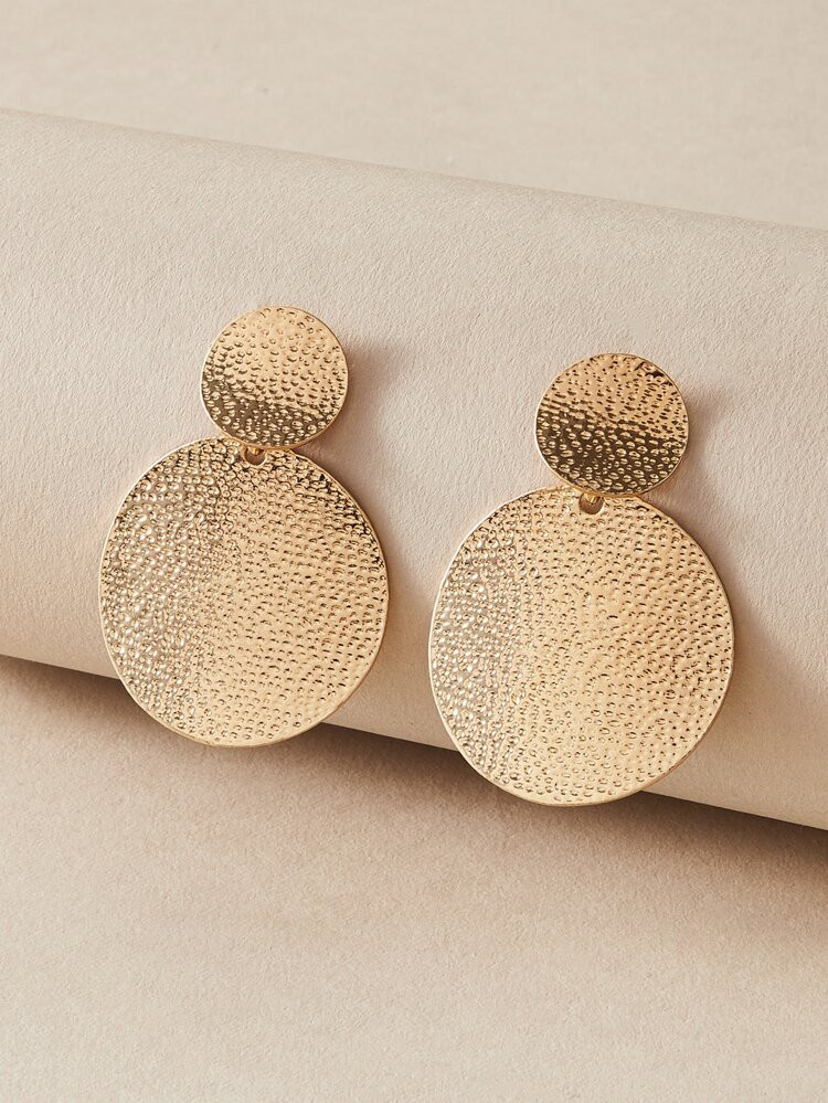 1pair Textured Round Charm Drop Earrings | SHEIN