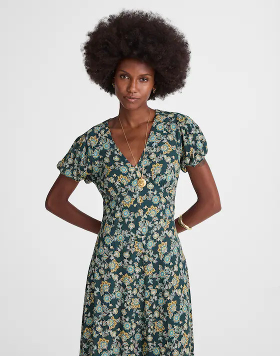 Seamed Puff-Sleeve Midi Dress in Floral | Madewell