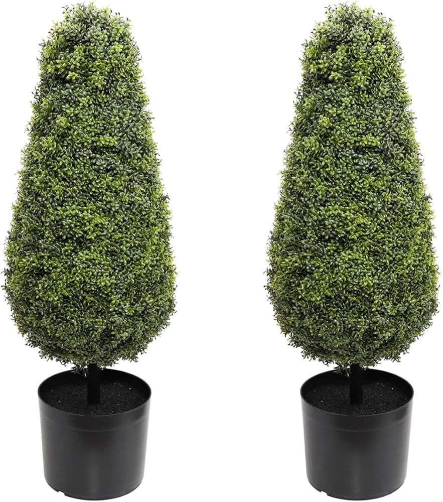 27inch Artificial Boxwood Topiary Tree Set of 2, Faux Boxwood Tree Outdoor, Artificial Topiary Pl... | Amazon (US)