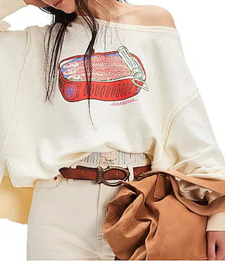 Free People We The Free Camden Sardine Graphic Scoop Neck Long Sleeve Pullover Top - XL | Dillard's