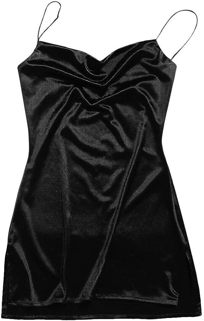 ZAFUL Women's Stars Print Side Slit Velvet Sleeveless Mini Dress Sexy Cowl Front Spaghetti Strap ... | Amazon (US)
