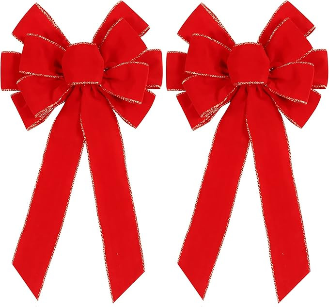 2 Pack Red Christmas Bows Outdoor Decorations,12”x20” Large Christmas Tree Topper Bow, Velvet... | Amazon (US)