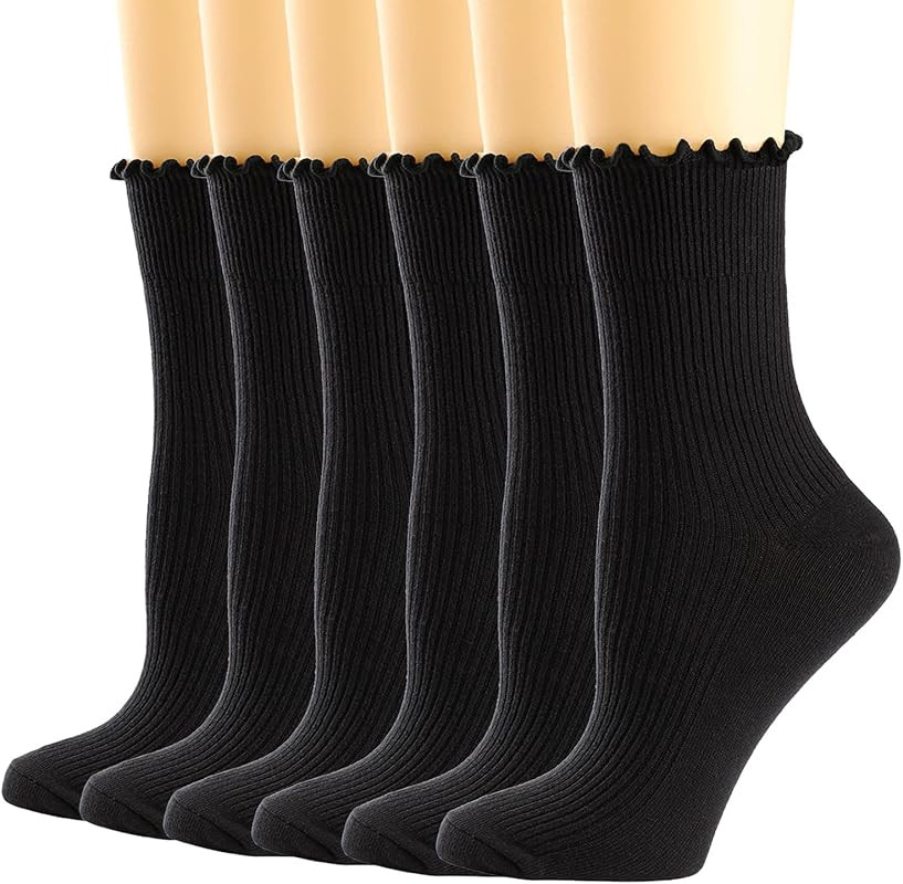 Mcool Mary Womens Socks, Ruffle Turn-Cuff Casual Ankle Socks Warm Knit Cotton Lettuce Crew Frilly... | Amazon (US)