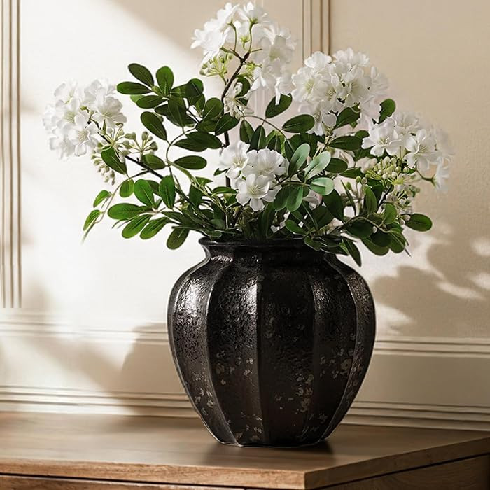 LE TAUCI 9" Ceramic Vase, Artisan Large Black Ceramic Vase for Modern Home Decor, Substantial & S... | Amazon (US)