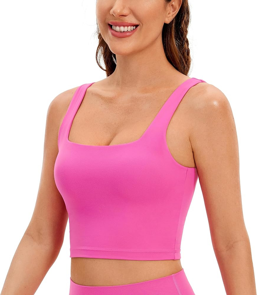 CRZ YOGA Butterluxe Womens Square Neck Longline Sports Bra - Workout Crop Tank Tops Padded with B... | Amazon (US)