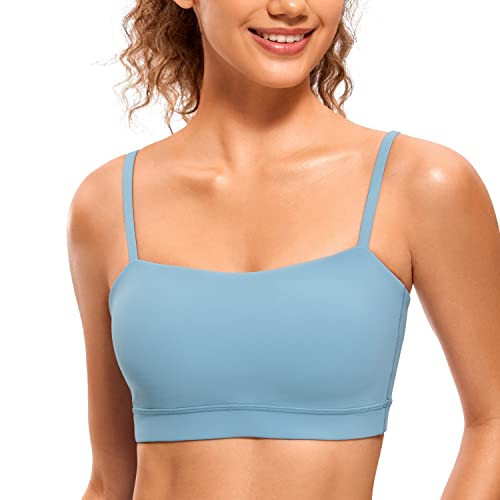 CRZ YOGA Butterluxe Womens Adjustable Spaghetti Thin Strap Sports Bra - Padded Wireless Square Neck Workout Yoga Bra Pure Blue XX-Small | Amazon (US)