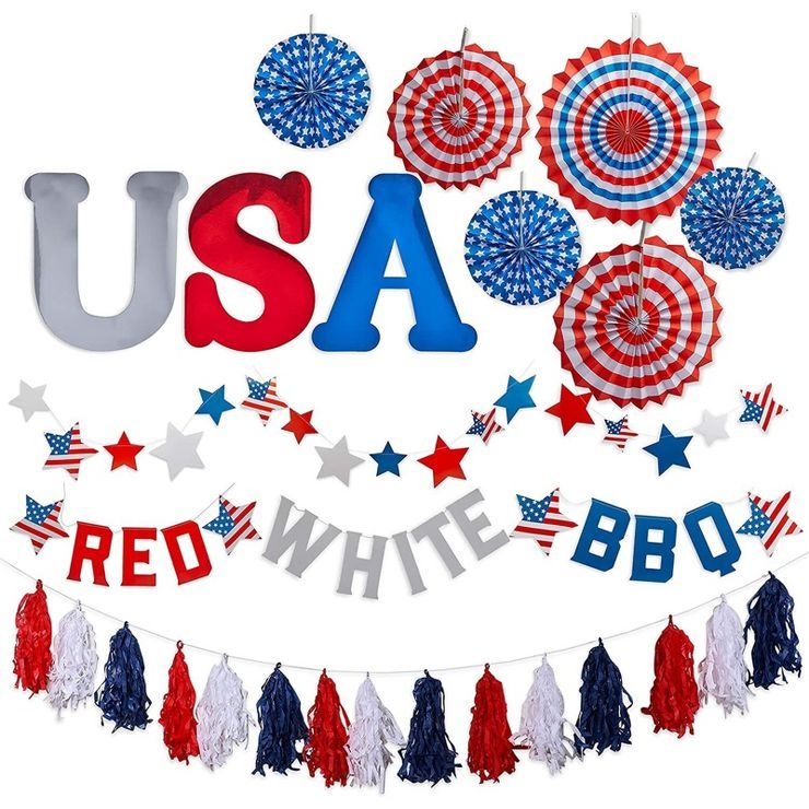 Sparkle and Bash 9 Pack Patriotic USA Tassel Garland Set, Red, White and Blue 4th of July Party S... | Target