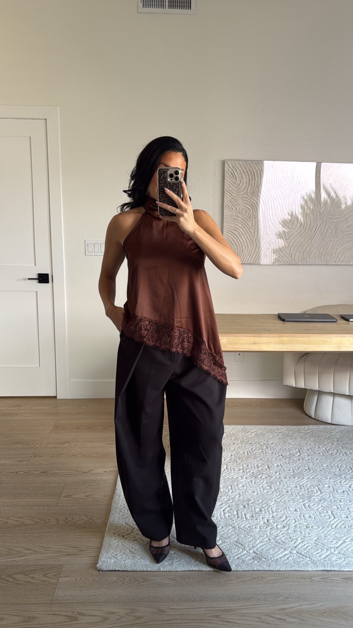 Amazon satin high low top size small // Zara wide leg barrel trousers size XS // 

Brown outfit 
Outfit idea 


#LTKootd #LTKValentine #LTKSeasonal