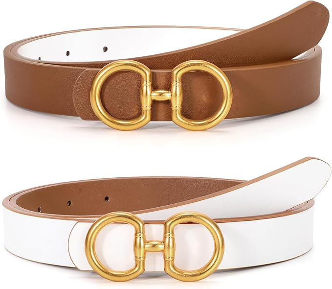 TRIWORKS Women Reversible Leather Belt for Jeans Pants Fashion Ladies Belt with Gold Buckle | Amazon (US)