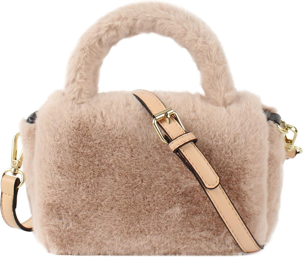 Heidi Women Faux Fur Winter Fashion Shoulder Bag Barrel Shape Drawstring Satchel Purse | Amazon (US)