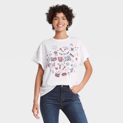 Women's Americana Icons Short Sleeve Graphic T-Shirt - White | Target
