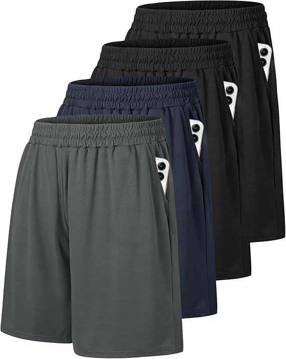 4 Pack Gym Mens Shorts - Basketball Athletic Shorts with Pockets Fitness Clothing Black Workout Q... | Amazon (US)