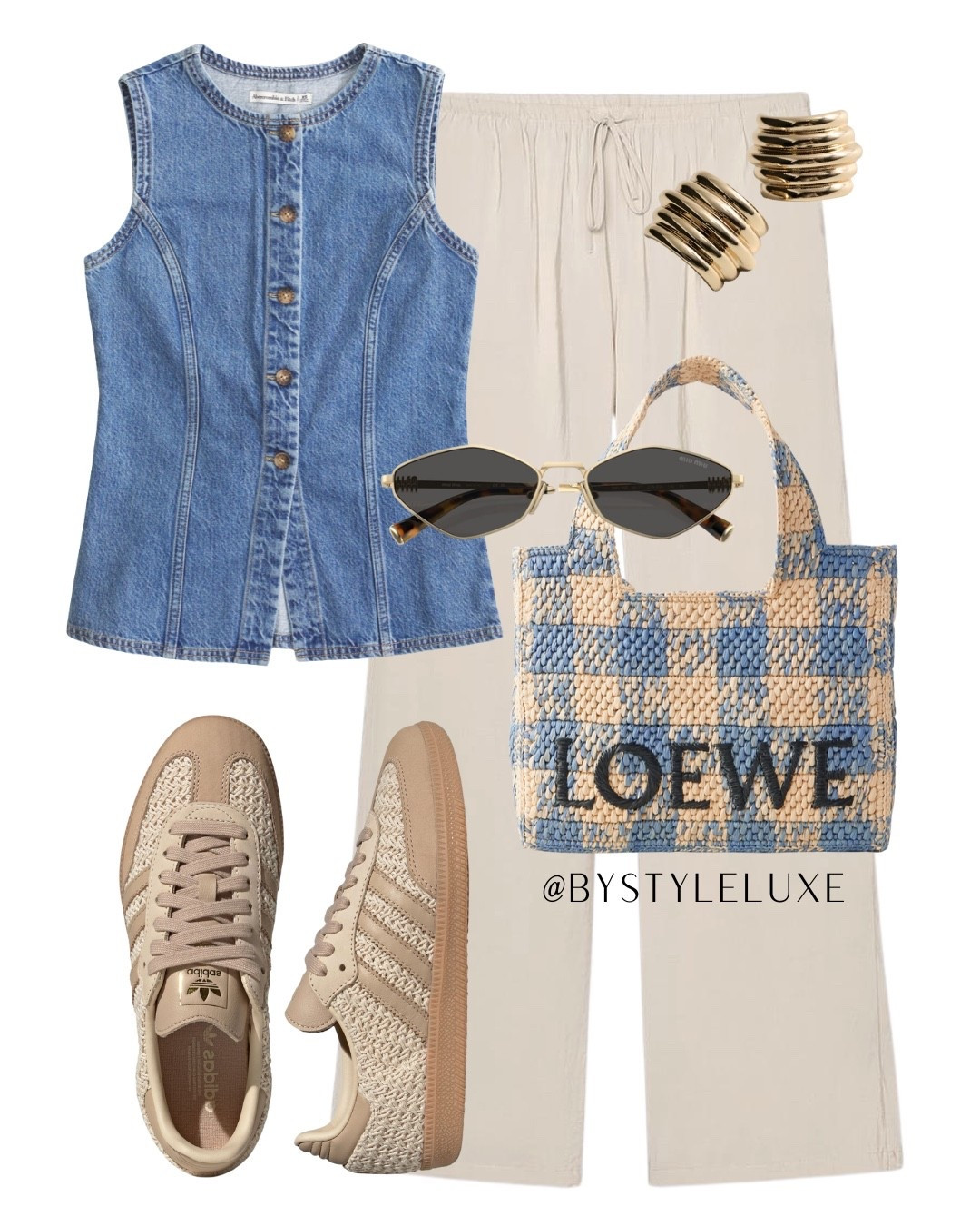 DENIM - styling this best selling denim waistcoat with drawstring trousers and crochet Sambas for an everyday summer look 

#adidassamba #summeroutfit #holiday 

#LTKeurope #LTKsummer #LTKshoes