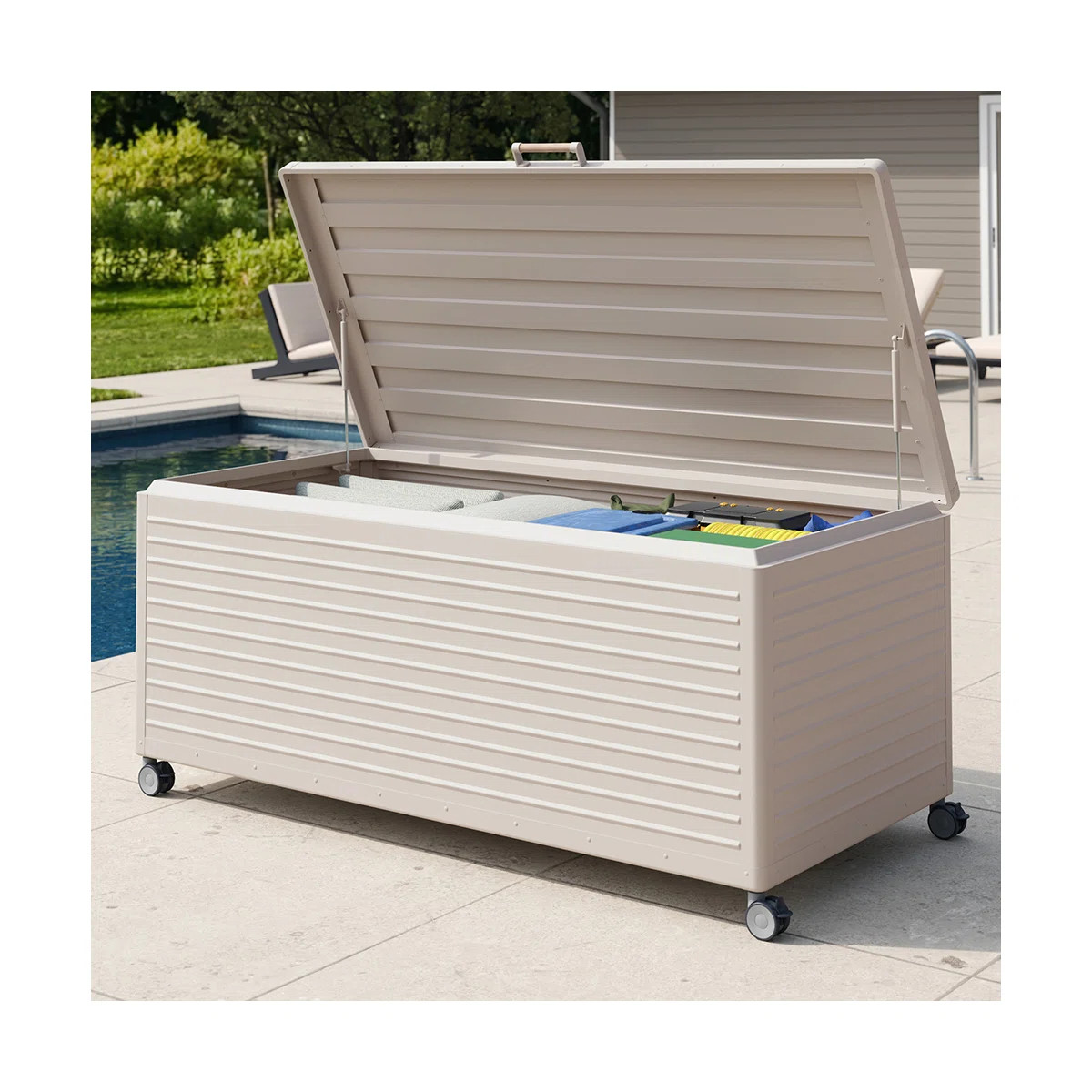 Outdoor Water Resistant Metal Deck Box With Wheels | Wayfair North America