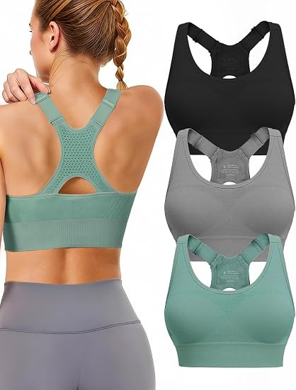 Adjustable Sports Bras for Women: 3 Pack High Support Padded Racerback Sport for Large Bust Worko... | Amazon (US)