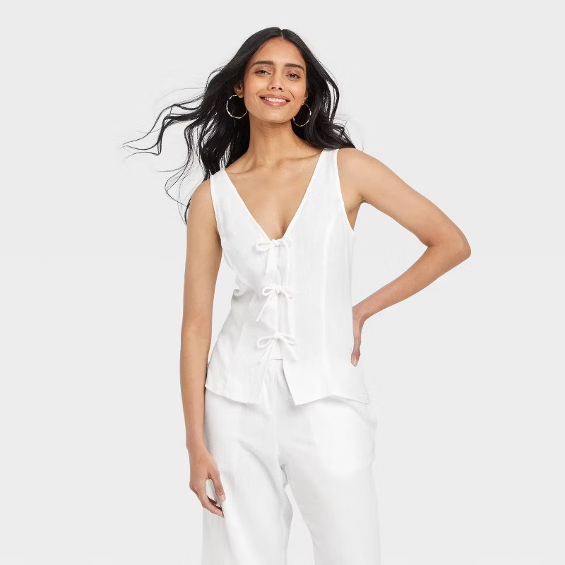 Women's Linen Tie V-Neck Blouse - A New Day™ | Target