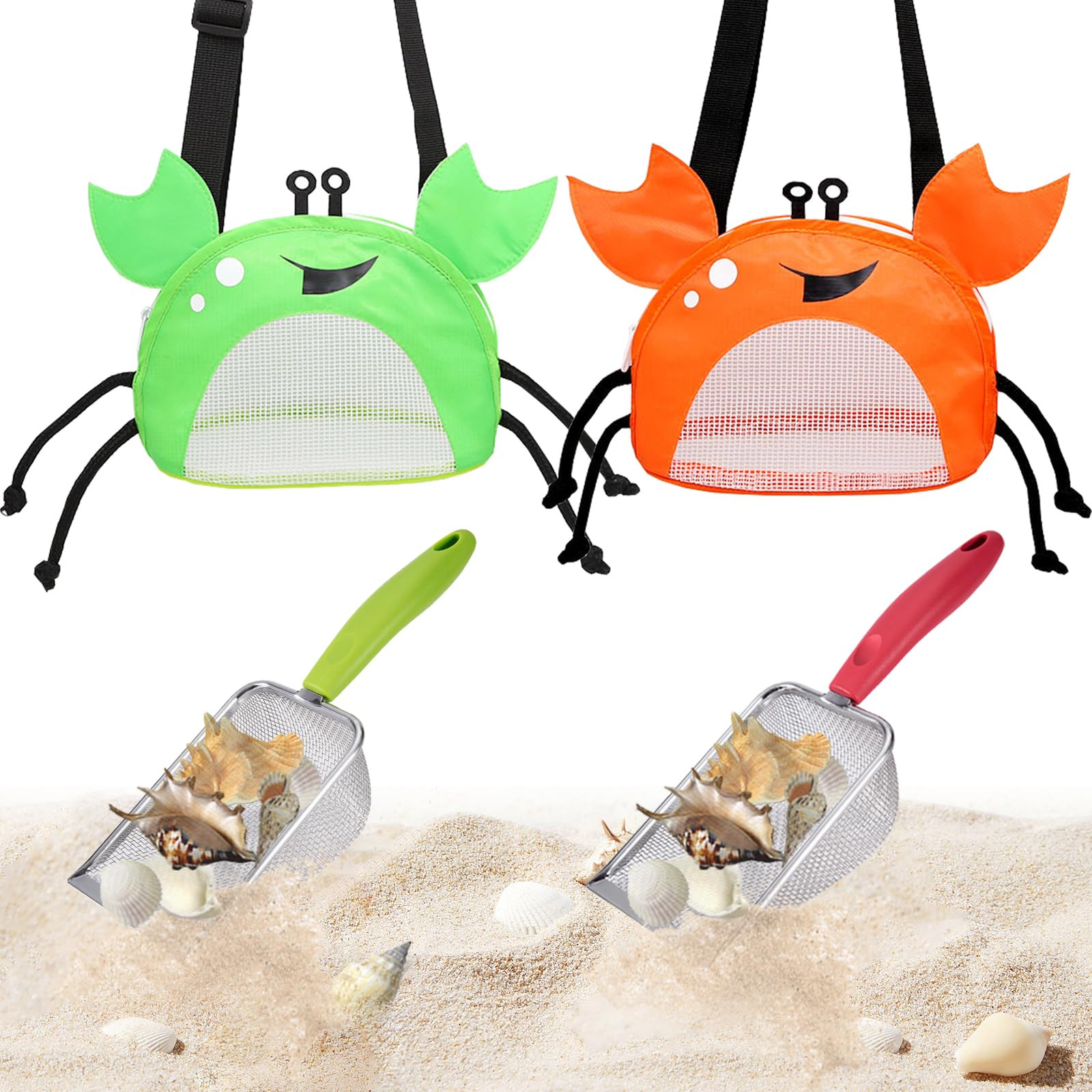 4PCS Beach Toy Mesh Shovel and Mesh Beach Bag Seashell Bag,for Sand Filter & Collect Shells,Sand ... | Amazon (US)