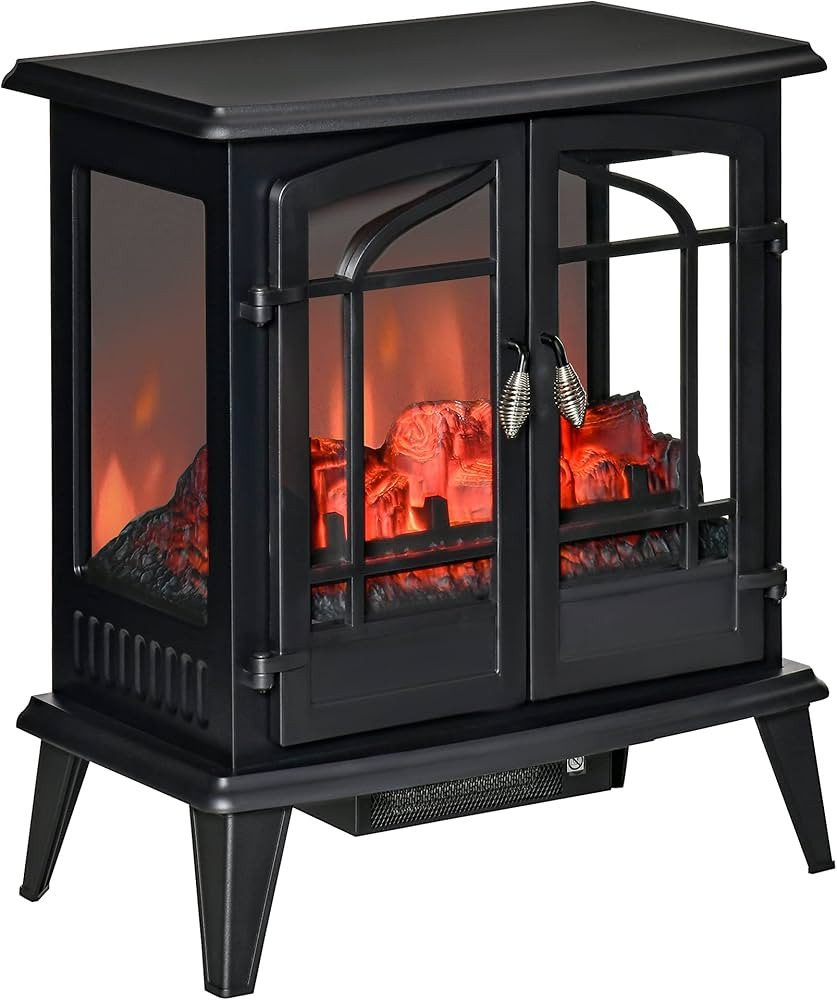 HOMCOM Electric Fireplace Heater, Freestanding Fireplace Stove with Realistic LED Log Flames and ... | Amazon (US)