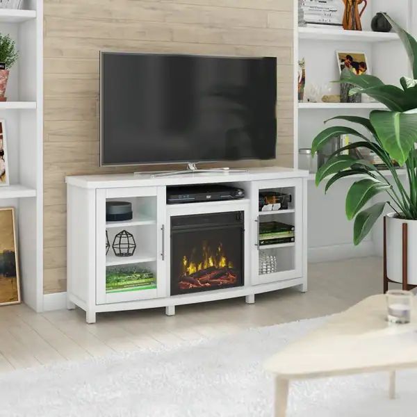Rossville TV Stand for TVs up to 60" with Electric Fireplace, White | Bed Bath & Beyond
