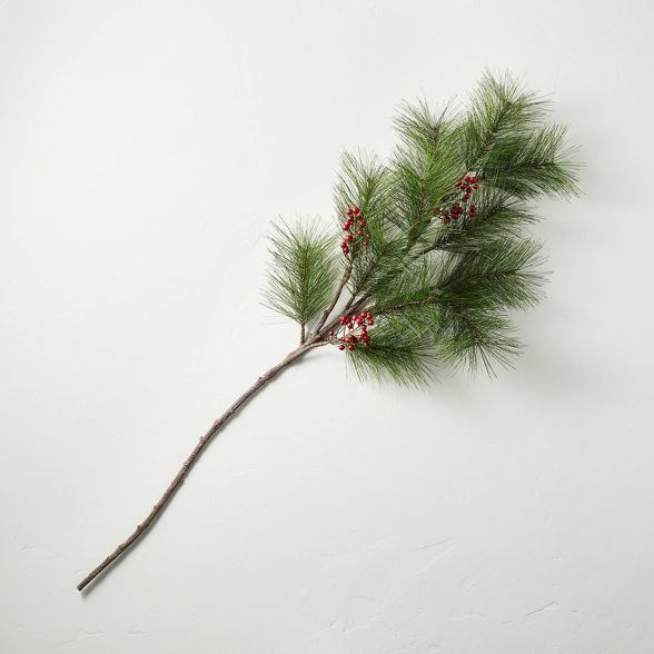 46" Faux Needle Pine with Red Berries Plant Stem - Hearth & Hand™ with Magnolia | Target