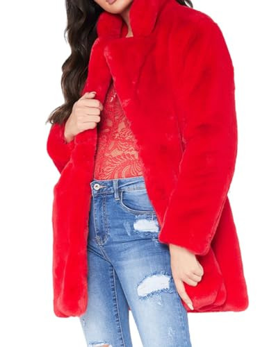 TOPONSKY Women’s Red Faux Fur Coat Elegant Long Winter Warm Jacket with Pockets Plus Size 3XL | Amazon (US)