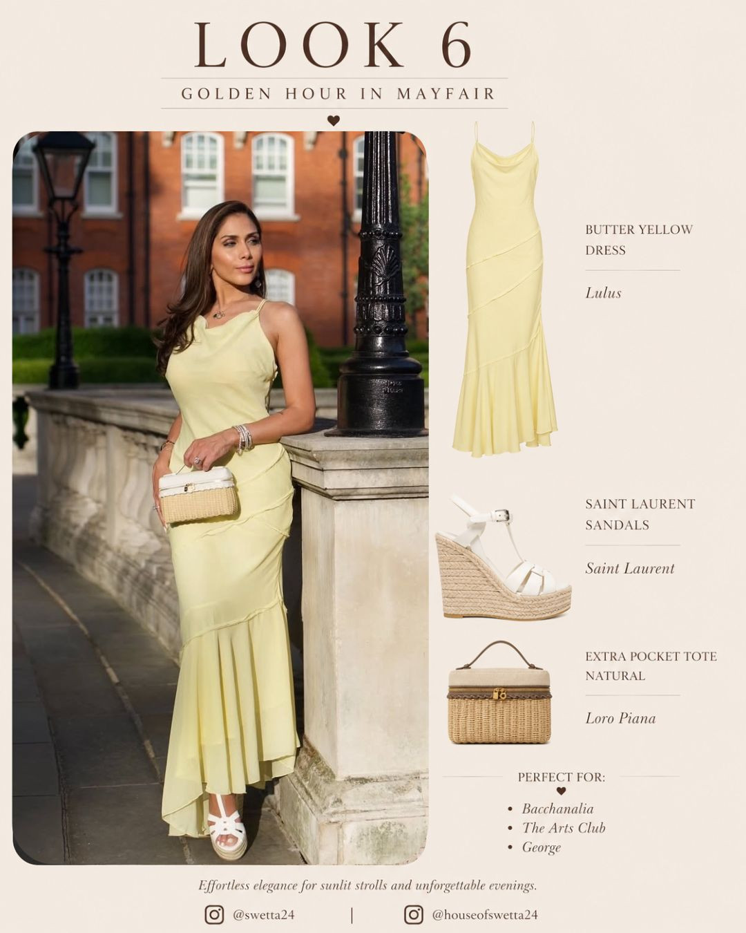 Golden hour in Mayfair called for soft butter yellow. This Lulus dress paired beautifully with Saint Laurent wedges and my Loro Piana bag for one of my favorite summer evening looks. 

 #LTKgrwm #LTKvlog #LTKSeasonal