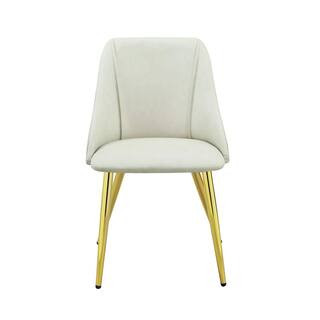 ANBAZAR Kitchen Dining Room Furniture Side Chair, White PU Upholstered Chair w/Golden Metal Legs ... | The Home Depot