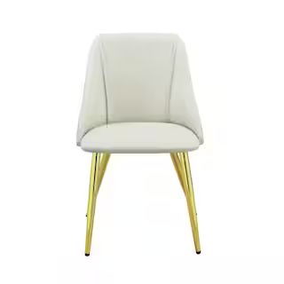 ANBAZAR Kitchen Dining Room Furniture Side Chair, White PU Upholstered Chair w/Golden Metal Legs ... | The Home Depot