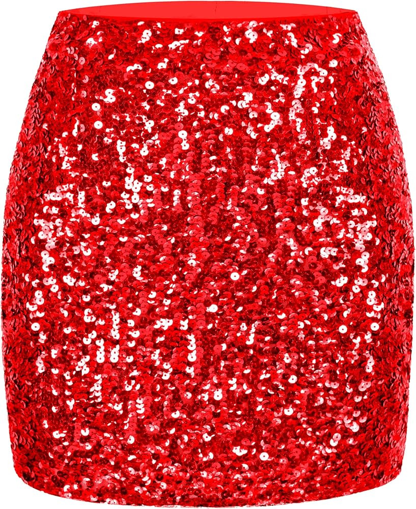 MANER Women's Sequin Skirt Sparkle Stretchy Bodycon Mini Skirts Night Out Party | Amazon (US)