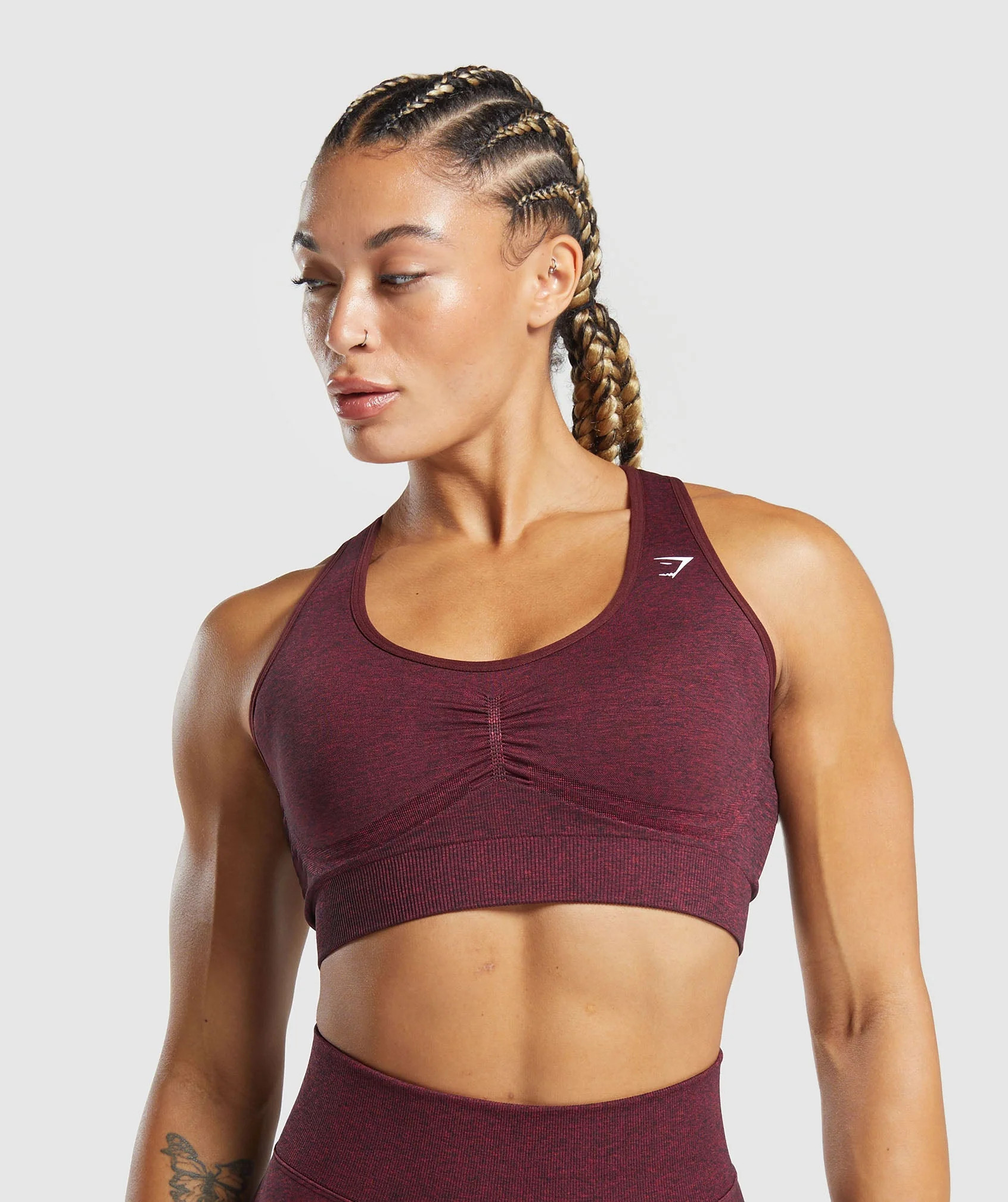 Gymshark Lift Contour Seamless Sports Bra - Vintage Pink/Black Marl | Gymshark US