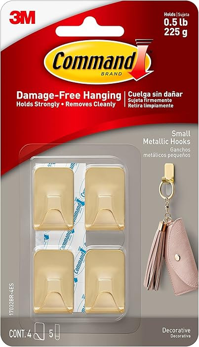 Command Small Metallic Hooks Brass Color, 4 Hooks and 5 Strips, Damage-Free Wall Hook with Adhesi... | Amazon (US)