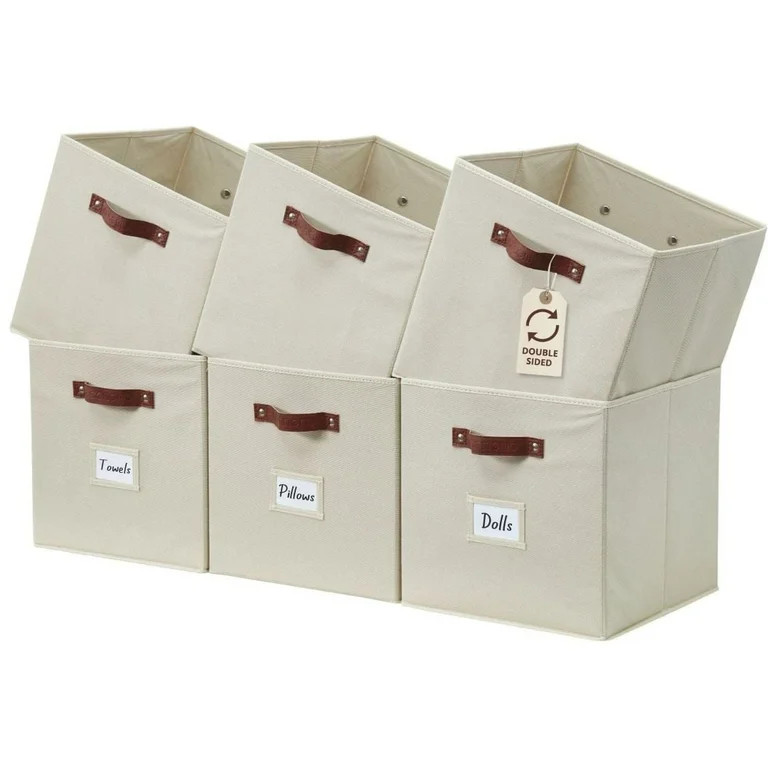DECOMOMO 13 inch Cube Storage Bin, Fabric Cube, Storage Bin (Beige, Set of 6) | Walmart (US)
