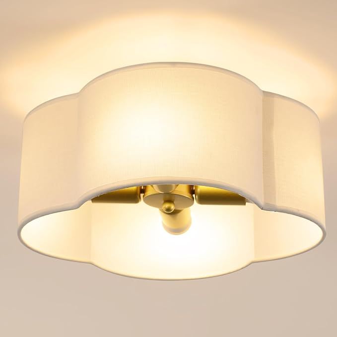 AUA Semi Flush Mount Ceiling Light, Gold Drum Light Fixture with Cream White Fabric, Farmhouse Ce... | Amazon (US)